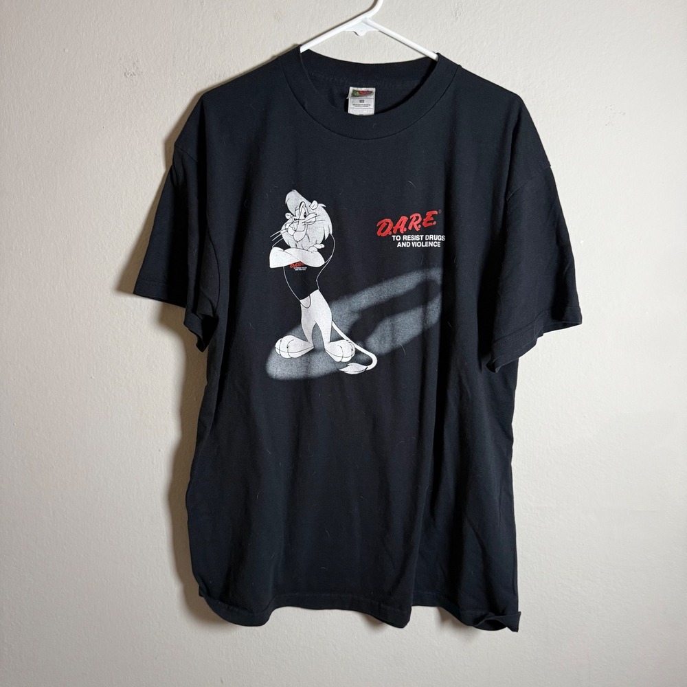Vintage DARE T-Shirt Fruit of the Loom BEST Lion Mascot Black XL 90s Retro Tee